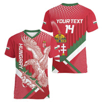 Custom Hungary Football Women V-Neck T-Shirt Come On Magyarok