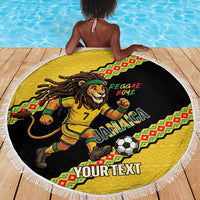 Jamaica 2026 Football Custom Beach Blanket Go Reggae Boyz Rasta Lion Sporty
