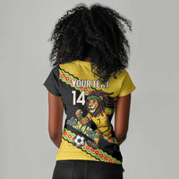 Jamaica 2026 Football Custom Women V-Neck T-Shirt Go Reggae Boyz Rasta Lion Sporty