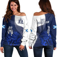 Scotland Rugby Off Shoulder Sweater Thistle Unique Go Scottish Blue Version - Wonder Print Shop