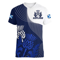 Scotland Rugby Women V Neck T Shirt Thistle Unique Go Scottish Blue Version - Wonder Print Shop