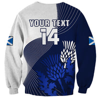 (Custom Text And Number) Scotland Rugby Sweatshirt Thistle Unique Go Scottish Blue Version - Wonder Print Shop