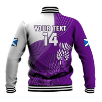 (Custom Text And Number) Scotland Rugby Baseball Jacket Thistle Unique Go Scottish Purple Version - Wonder Print Shop