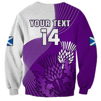 (Custom Text And Number) Scotland Rugby Sweatshirt Thistle Unique Go Scottish Purple Version - Wonder Print Shop