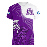 (Custom Text And Number) Scotland Rugby Women V Neck T Shirt Thistle Unique Go Scottish Purple Version - Wonder Print Shop
