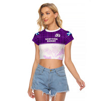 (Custom Text And Number) Scotland Rugby Raglan Cropped T Shirt Thistle Mix Tartan Scottish Map Sporty Version Purple - Wonder Print Shop
