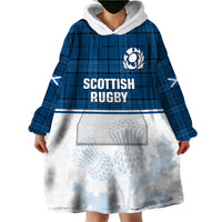 Scotland Rugby Wearable Blanket Hoodie Thistle Mix Tartan Scottish Map Sporty Version Blue - Wonder Print Shop