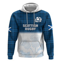 Custom Scotland Rugby Hoodie Thistle Mix Tartan Scottish Map Sporty Version Blue - Wonder Print Shop