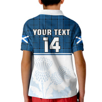 (Custom Text And Number) Scotland Rugby Polo Shirt for Kid Thistle Mix Tartan Scottish Map Sporty Version Blue - Wonder Print Shop