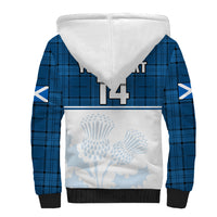 (Custom Text And Number) Scotland Rugby Sherpa Hoodie Thistle Mix Tartan Scottish Map Sporty Version Blue - Wonder Print Shop