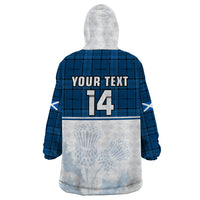 (Custom Text And Number) Scotland Rugby Wearable Blanket Hoodie Thistle Mix Tartan Scottish Map Sporty Version Blue - Wonder Print Shop