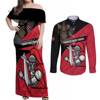 Custom Trinidad and Tobago Cricket Knight Riders Couples Matching Off Shoulder Maxi Dress and Long Sleeve Button Shirt Go Trinbago