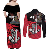 Custom Trinidad and Tobago Cricket Knight Riders Couples Matching Off Shoulder Maxi Dress and Long Sleeve Button Shirt Go Trinbago