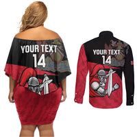 Custom Trinidad and Tobago Cricket Knight Riders Couples Matching Off Shoulder Short Dress and Long Sleeve Button Shirt Go Trinbago
