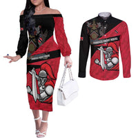 Custom Trinidad and Tobago Cricket Knight Riders Couples Matching Off The Shoulder Long Sleeve Dress and Long Sleeve Button Shirt Go Trinbago