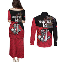 Custom Trinidad and Tobago Cricket Knight Riders Couples Matching Puletasi and Long Sleeve Button Shirt Go Trinbago