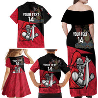 Custom Trinidad and Tobago Cricket Knight Riders Family Matching Off Shoulder Maxi Dress and Hawaiian Shirt Go Trinbago