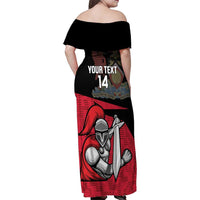 Custom Trinidad and Tobago Cricket Knight Riders Family Matching Off Shoulder Maxi Dress and Hawaiian Shirt Go Trinbago