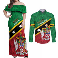 Custom Saint Kitts and Nevis Cricket Couples Matching Off Shoulder Maxi Dress and Long Sleeve Button Shirt Go Champions Patriots