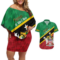 Custom Saint Kitts and Nevis Cricket Couples Matching Off Shoulder Short Dress and Hawaiian Shirt Go Champions Patriots