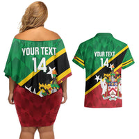 Custom Saint Kitts and Nevis Cricket Couples Matching Off Shoulder Short Dress and Hawaiian Shirt Go Champions Patriots