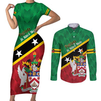 Custom Saint Kitts and Nevis Cricket Couples Matching Short Sleeve Bodycon Dress and Long Sleeve Button Shirt Go Champions Patriots