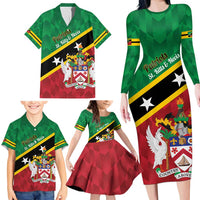 Custom Saint Kitts and Nevis Cricket Family Matching Long Sleeve Bodycon Dress and Hawaiian Shirt Go Champions Patriots