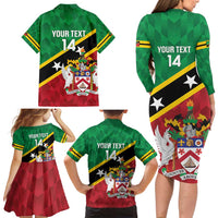 Custom Saint Kitts and Nevis Cricket Family Matching Long Sleeve Bodycon Dress and Hawaiian Shirt Go Champions Patriots