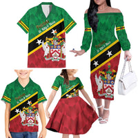 Custom Saint Kitts and Nevis Cricket Family Matching Off The Shoulder Long Sleeve Dress and Hawaiian Shirt Go Champions Patriots