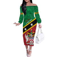 Custom Saint Kitts and Nevis Cricket Family Matching Off The Shoulder Long Sleeve Dress and Hawaiian Shirt Go Champions Patriots