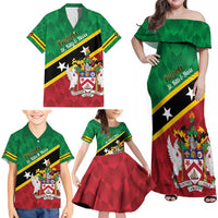 Custom Saint Kitts and Nevis Cricket Family Matching Off Shoulder Maxi Dress and Hawaiian Shirt Go Champions Patriots
