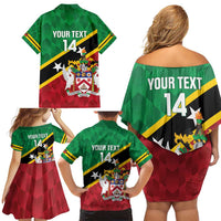 Custom Saint Kitts and Nevis Cricket Family Matching Off Shoulder Short Dress and Hawaiian Shirt Go Champions Patriots