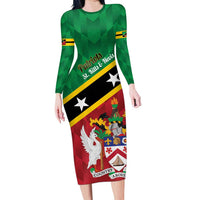 Custom Saint Kitts and Nevis Cricket Long Sleeve Bodycon Dress Go Champions Patriots