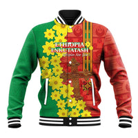 Enkutatash Ethiopia Baseball Jacket Melkam Addis Amet Adey Abeba Flower - Wonder Print Shop