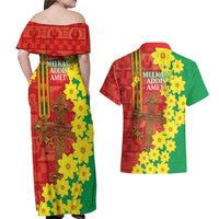 Enkutatash Ethiopia Couples Matching Off Shoulder Maxi Dress and Hawaiian Shirt Melkam Addis Amet Adey Abeba Flower - Wonder Print Shop