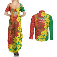 Enkutatash Ethiopia Couples Matching Summer Maxi Dress and Long Sleeve Button Shirt Melkam Addis Amet Adey Abeba Flower - Wonder Print Shop
