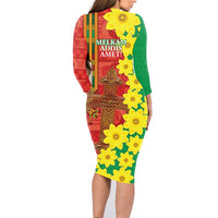 Enkutatash Ethiopia Family Matching Long Sleeve Bodycon Dress and Hawaiian Shirt Melkam Addis Amet Adey Abeba Flower - Wonder Print Shop