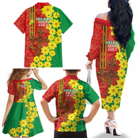 Enkutatash Ethiopia Family Matching Off The Shoulder Long Sleeve Dress and Hawaiian Shirt Melkam Addis Amet Adey Abeba Flower - Wonder Print Shop