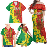 Enkutatash Ethiopia Family Matching Off Shoulder Maxi Dress and Hawaiian Shirt Melkam Addis Amet Adey Abeba Flower - Wonder Print Shop