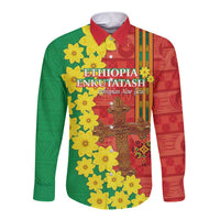 Enkutatash Ethiopia Long Sleeve Button Shirt Melkam Addis Amet Adey Abeba Flower - Wonder Print Shop