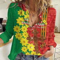Enkutatash Ethiopia Women Casual Shirt Melkam Addis Amet Adey Abeba Flower - Wonder Print Shop