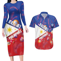 Personalised Philippines Billiards Couples Matching Long Sleeve Bodycon Dress and Hawaiian Shirt Cue With Balls Flag Style - Wonder Print Shop