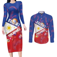 Personalised Philippines Billiards Couples Matching Long Sleeve Bodycon Dress and Long Sleeve Button Shirt Cue With Balls Flag Style - Wonder Print Shop