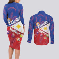 Personalised Philippines Billiards Couples Matching Long Sleeve Bodycon Dress and Long Sleeve Button Shirt Cue With Balls Flag Style - Wonder Print Shop