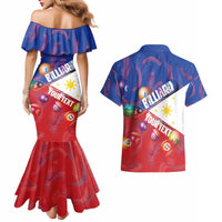 Personalised Philippines Billiards Couples Matching Mermaid Dress and Hawaiian Shirt Cue With Balls Flag Style - Wonder Print Shop