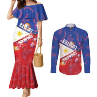 Personalised Philippines Billiards Couples Matching Mermaid Dress and Long Sleeve Button Shirt Cue With Balls Flag Style - Wonder Print Shop