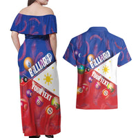 Personalised Philippines Billiards Couples Matching Off Shoulder Maxi Dress and Hawaiian Shirt Cue With Balls Flag Style - Wonder Print Shop