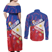 Personalised Philippines Billiards Couples Matching Off Shoulder Maxi Dress and Long Sleeve Button Shirt Cue With Balls Flag Style - Wonder Print Shop