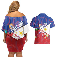 Personalised Philippines Billiards Couples Matching Off Shoulder Short Dress and Hawaiian Shirt Cue With Balls Flag Style - Wonder Print Shop