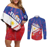 Personalised Philippines Billiards Couples Matching Off Shoulder Short Dress and Long Sleeve Button Shirt Cue With Balls Flag Style - Wonder Print Shop